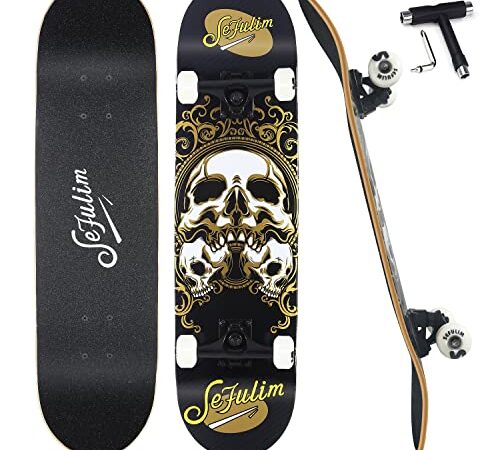 Sefulim Skateboard, 31 "x 8" Complete Skateboard, 7 Layers Maple Deck Professional Skateboard, Suitable for Beginners, Adults, Teenagers, Boys and Girls