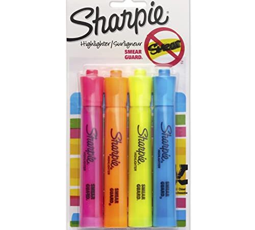Sharpie ACCENT Highlighter, Tank Highlighter Chisel, 4-Carded, Fluorescent Assorted (25174PP)