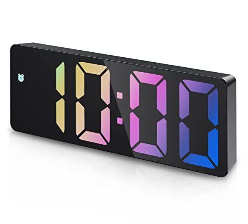 Upgraded Digital Alarm Clock, LED Clock for Bedroom, Electronic Desktop Clock with Temperature Display, Adjustable Brightness, Voice Control, 12/24H Display for Home, Office, Kids, Elder (Colorful)