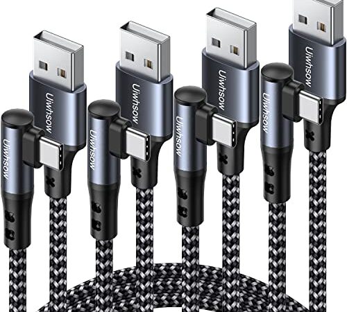 USB C Cable Right Angle [4Pack 2x3.3ft 2x6.6ft], 3.1A Fast Charge USB C Charger Cable Braided 90 Degree Type C Charging Cable Compatible for Samsung Galaxy S22 S21 S20 Note 10 9,Huawei,Xiaomi,Sony