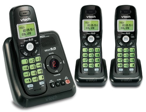 Vtech DECT 6.0 3 Cordless Phones with Caller ID, ITAD, Black - CS6124-31, 3 Handset Size
