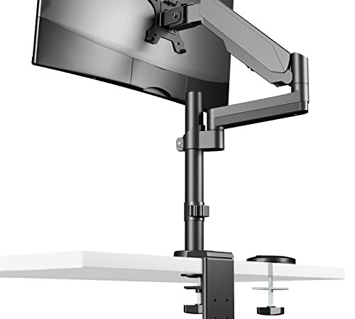 WALI Premium Single LCD Monitor Desk Mount Gas Spring Stand Fully Adjustable Fits Screen up to 32", Tilt, Swivel, Rotate, 2.2-13lbs Capacity, C-Clamp and Optional Grommet Base, Black (GSDM001)