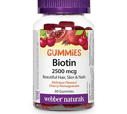 Webber Naturals Biotin 2,500 mcg, 60 Gummies, Supports Healthy Hair, Skin & Nails, Energy Metabolism, Gluten and Gelatin Free, Vegan