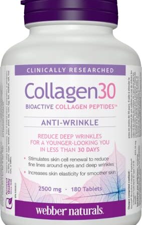 Webber Naturals Collagen30 Anti-Wrinkle, 2,500mg of Bioactive Collagen Peptides Per Serving, 180 Tablets, Helps Reduce Deep Wrinkles, Fine Lines & Stimulates Skin Cells